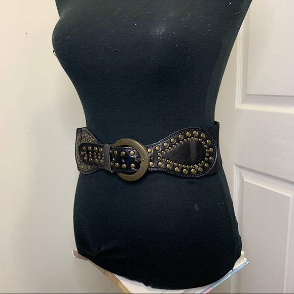 Smart Set Chic Brass Studded Detailing Elastane Waist Wide Belt - Picture 4 of 8